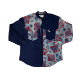 Vintage 80s Blue Red Southwestern Pattern Cowboy Shirt Size L by Steppin' Out